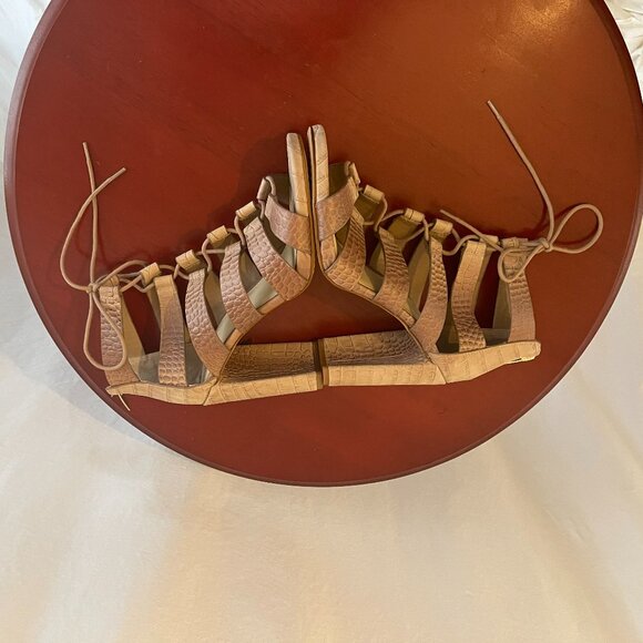 NEW VINCE CAMUTO LACE-UP PEEP-TOE ANKLE HEEL/BOOTIE OMBRE ROSE GOLD/TAN 9.5 - Picture 9 of 10